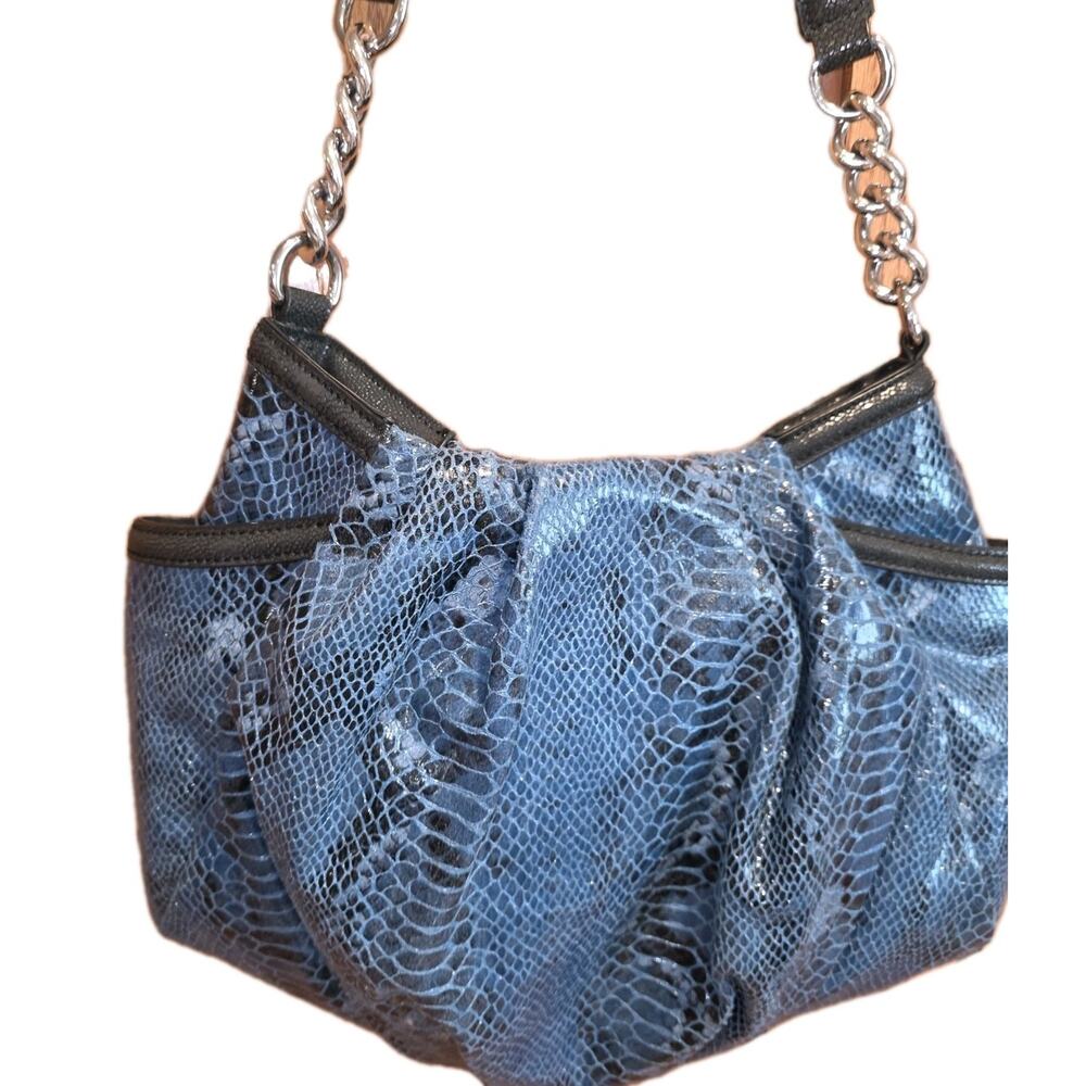 Vintage Simply Vera Wang Blue Black Snake Skin Purse Shoulder Hobo Bag Y2K - Picture 3 of 5